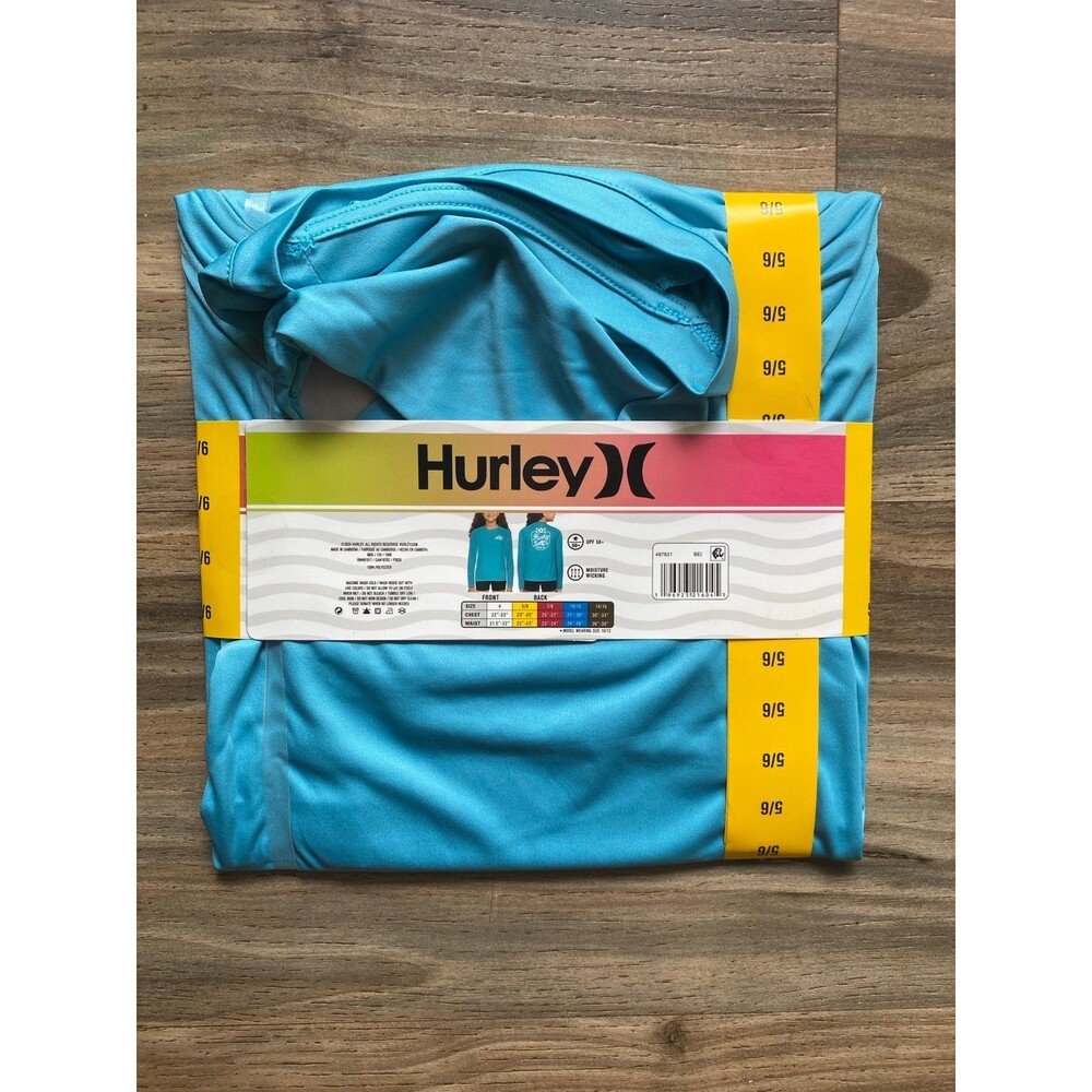 NWT Hurley Long Sleeve UPF Rash Guard Swim Top Girl 5/6 - Picture 2 of 4